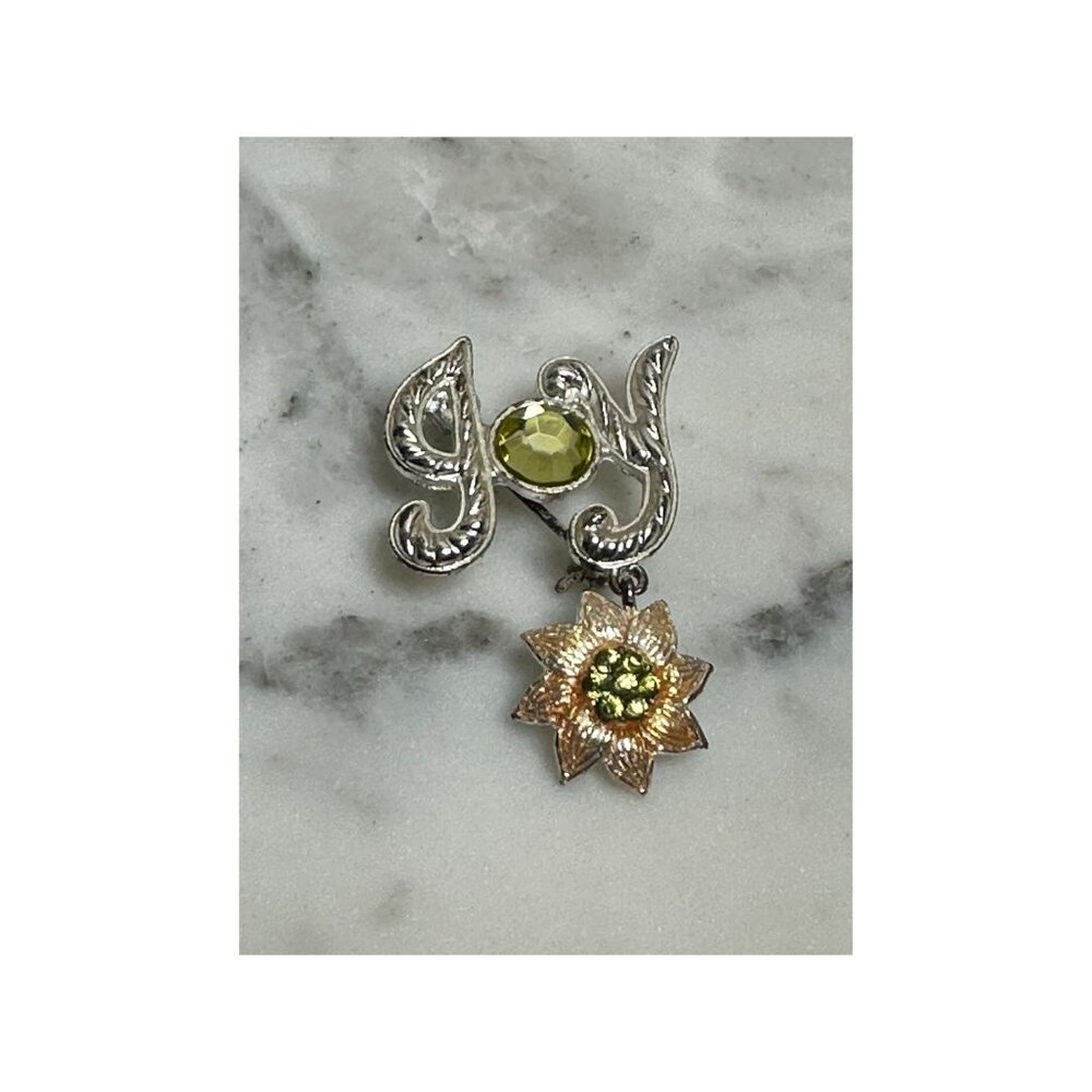 Christopher Radko Joy Pin Christmas Brooch / Poinsettia Silver Gold Tone Rhinest